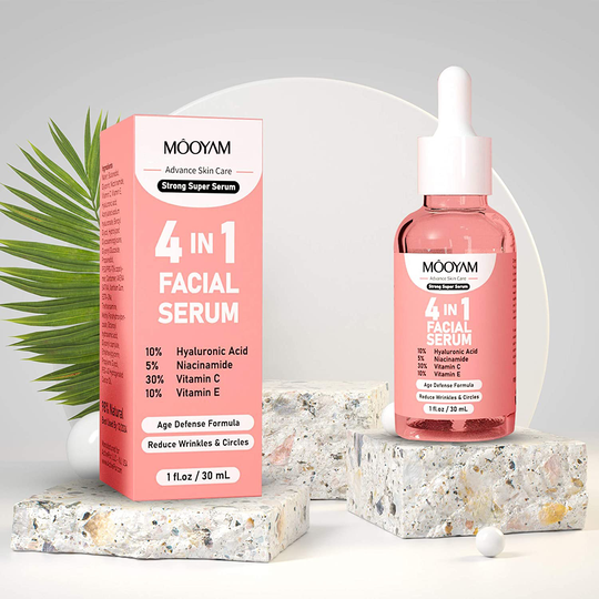 MOOYAM Private Label 4 In 1 Facial Serum Niacinamide Whitening Vitamin C Anti-aging Vitamin-E Anti-acne HA Hydrating Face Serum