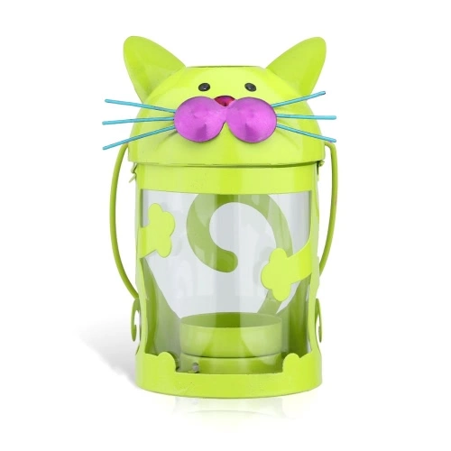 Cat candle holder(green) Hurricane lamp Practical ornament Creative ornament Home Furnishing Articles