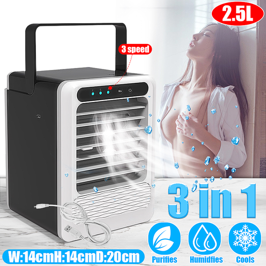 5W 8 Hours 3 In 1 Portable Mini USB Air Conditioner Cooler with Max 2.5L Tank Cooling Summer Humidifier Purifier Fan Car Room Home Office School
