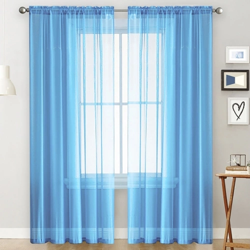 Sheer Curtains Living Room Rod Pocket Window Curtain Panels Blue (39''Wx51''L,2 Panels)