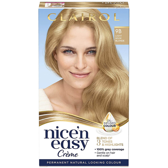 Clairol Nice' n Easy Crème Natural Looking Oil Infused Permanent Hair Dye 177ml (Various Shades) - 9B Light Beige Blonde