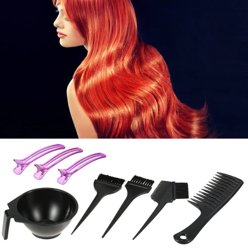 8pcs Hair Dyeing Tool Hair Coloring Kit Salon Dyeing Brush Comb Bowl Sectioning Clips Set Black Hairdressing Tool