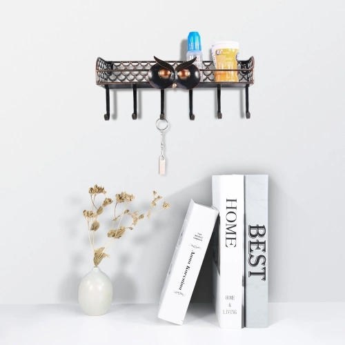 Multifunctional Wall Mounted Owl Spice Shelf with Hooks Iron Spice Rack Space Saving Storage Organizer