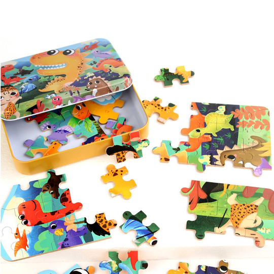 HOYE CRAFT educational toys iron box puzzle cartoon animal puzzle game Jigsaw Puzzles Toys