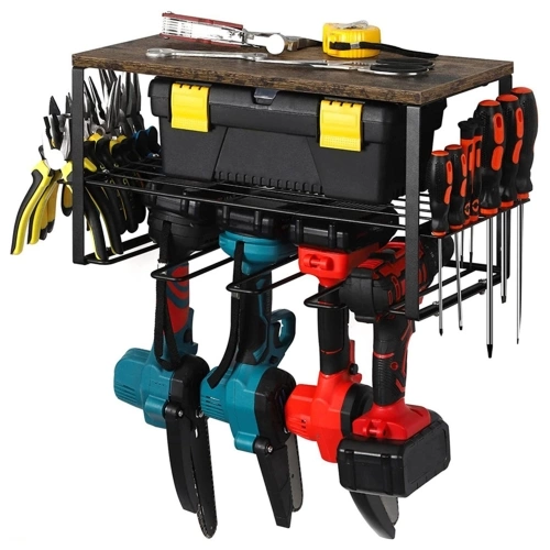 3-layer 4-slot Tool Shelf Tool Organizer Tool Rack Power Tool Storage Organizer Rack Wall Mount Tool Holder for Cordless Drill and Power Tools K/D Assembly Garage Storage & Organization for Electric Drill Screwdriver Pliers