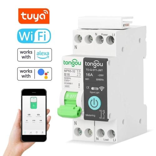 Tuya Wifi Intelligent Circuit Breaker Compatible with Alexa Google Home Voice Control 16A (with Metering Function)