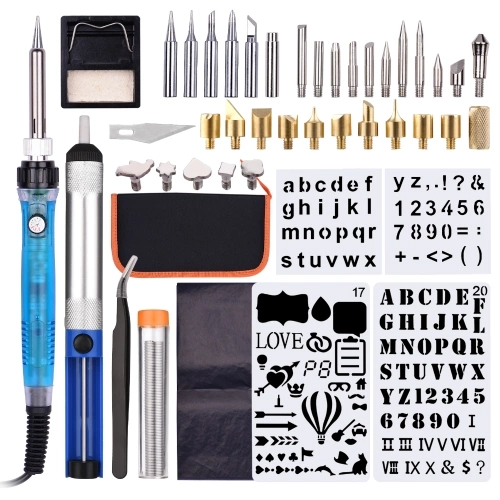 Wood Burning Tool Kit 53PCS Professional Pyrography Pen Soldering Iron Set Adjustable Temperature from 200-450°C for Beginners Adults Wood Burning Carving DIY Embossing Soldering