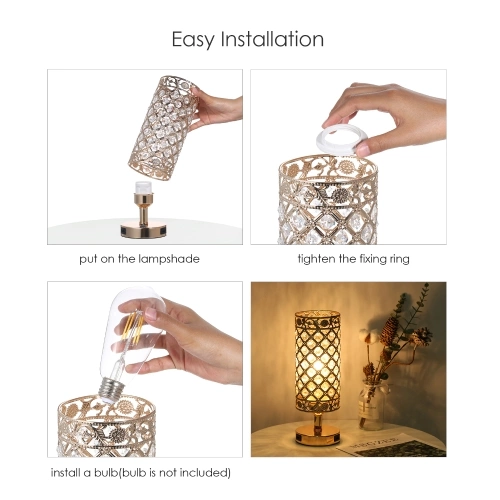 Tomshine Crystal Bedside Table Lamp Decorative Desk Light with Dual USB Charge Ports Modern Nightstand Lamp for Bedroom Living Dining Room Office
