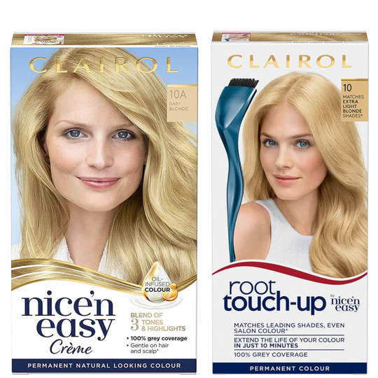 Clairol Root Touch-Up 10 Extra Light Blonde x Nice'n Easy Permanent 10A Baby Blonde Bundle