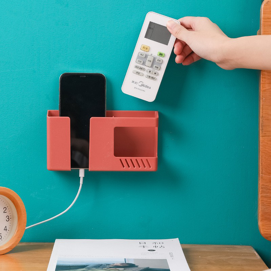 TV air conditioner remote control storage box free punching seamless wall box mobile phone charging wall box rack