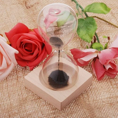 1pcs Magnet Hourglass Awaglass Hand-blown Timer Desktop Decoration Magnetic Hourglass Black