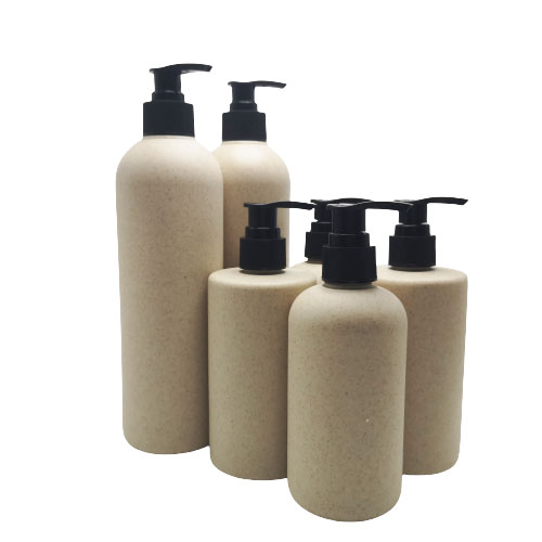 Eco friendly recycle 500ml wheat straw plastic biodegradable cosmetic shampoo bottle with pump