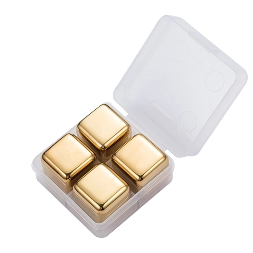 Golden Reusable Stainless Steel Ice Cubes Whisky Cooler Chilling Rock Wine Cooling Bar Tool