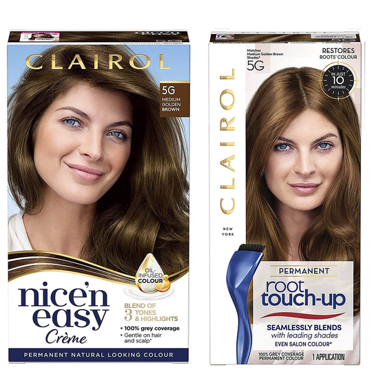 Clairol Nice' n Easy Permanent Hair Dye and Root Touch up Duo (Various Shades) - 5G Medium Golden Brown