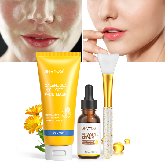 Oem Odm Wholesale Moisturizing 3-in-1 Calendula Peel Off Face Sheet Mask with Vitamin C Serum & Brush