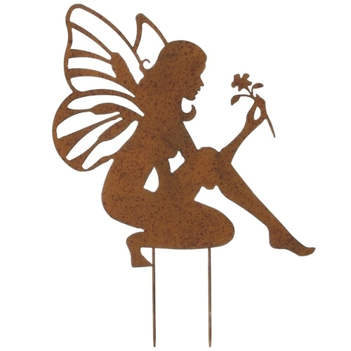 Metal Garden Stake Fairy Shape Statue Retro Sculpture Outdoor Fences Lawn Backyards Stake Decoration Figurines Ornament Statues