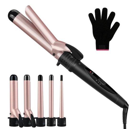 5 In 1 Clip Hair Iron Curls Anti-Scalding Hair Curling Iron Professional LED Display Hair Curler Set