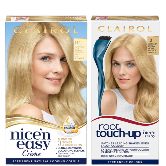Clairol Root Touch-Up 10 Extra Light Blonde x Nice'n Easy Permanent 11C Ultra Light Cool Blonde Bundle