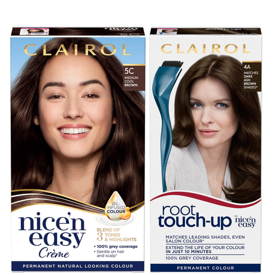 Clairol Root Touch-Up 4A Dark Ash Brown x Nice'n Easy Permanent 5C Medium Cool Brown Bundle