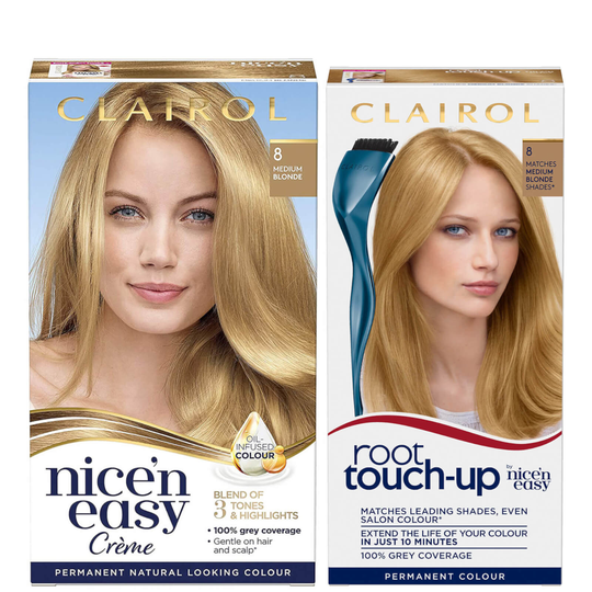 Clairol Root Touch-Up 8 Medium Blonde x Nice'n Easy Permanent 8 Medium Blonde Bundle