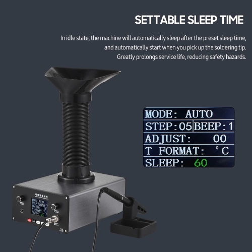 150W Thermostatic Soldering Station Kit Fume Extractor Filter Electric Digital Soldering Iron with 0-450°C Quick Heating Telescopic Smoke Exhaust Pipe LED Light USB Output for PCB Electronics Repair