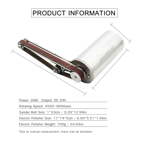 24V 90W Mini Handheld Electric Polisher Stainless Steel Polisher Belt Sander with 10PCS Sander Belts for Plastic Aluminium Iron Steel Polishing