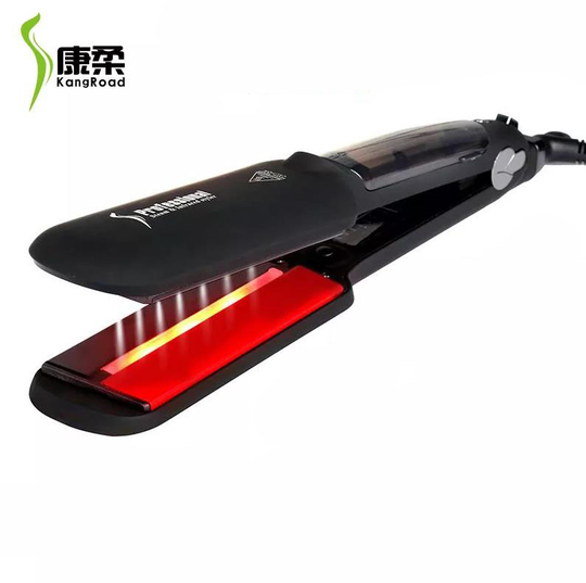 Black 2" Wide Plate Steam Hair Straightener Professional Steam Ceramic Flat Iron Infrared Hair Straightener