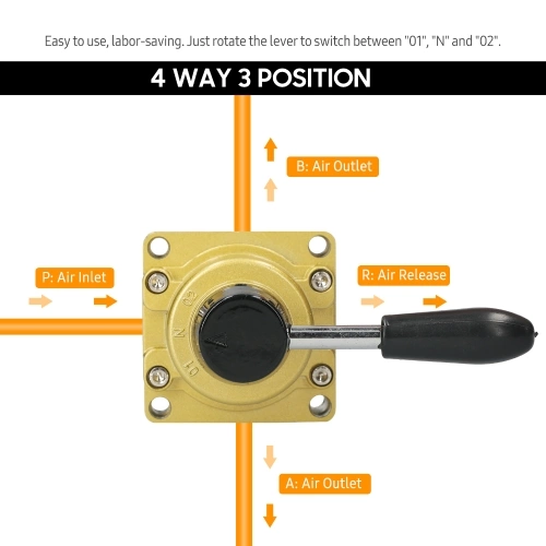 1/2-inch Pneumatic Rotary Lever Hand Valve 4 Way 3 Position Air Hand Valve Pneumatic Air Flow Control