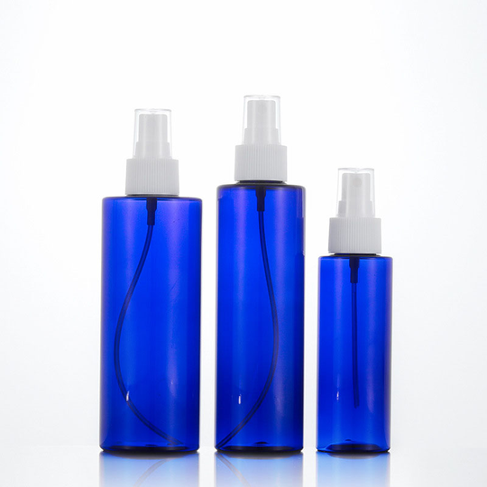 Customized printing 100ml 200ml 250ml blue pet fine mist pump spray shampoo bottle with white pump