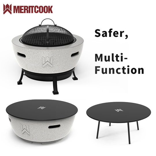 Heavy Duty Magnesium Oxide Outdoor FirePit Table BBQ Grill Patio Heater Camping Smokeless MGO Brazier Fire Pit with Underframe