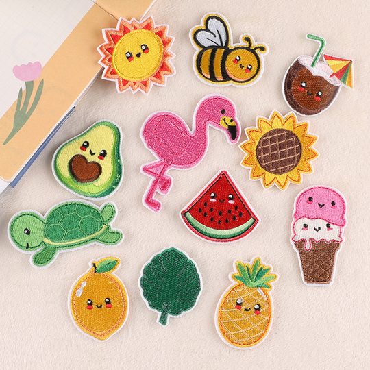 hot selling new small fruit animal design iron on embroidery cute cartoon patches for kids clothes