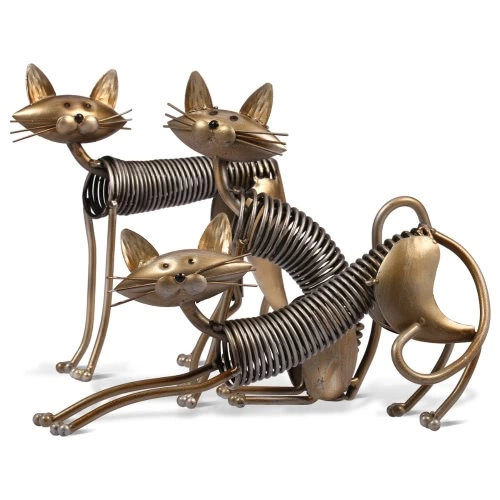 Tooarts Metal Sculpture Iron Art Cat Spring made cat Handicraft Crafting Decoration Home Furnishing Ornaments