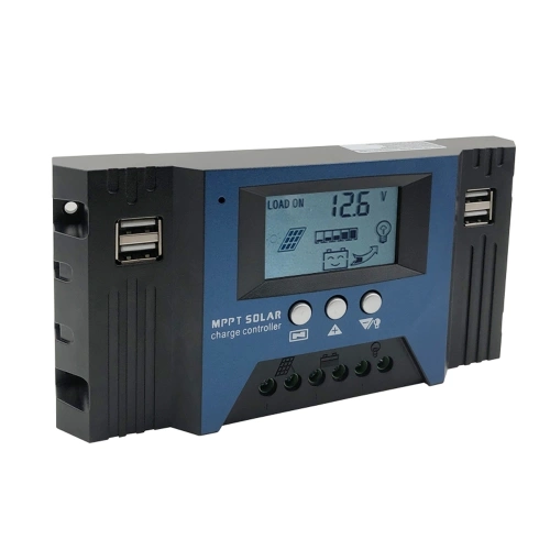 50A MPPT Solar Charge Controller 12/24V Auto Focus Solar Panel Controller Battery Intelligent Regulator with 4 USB Output Adjustable Parameter LCD Display Timer Setting