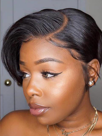 Natural Black Short Curly Hair Bangs Fluffy High Temperature Fiber Full Head Cover Wig