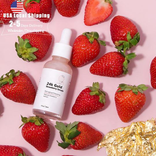Private Label Facial Moisturizing Brighten Repair Anti-Aging Organic Vitamin c 24K Gold Strawberry Face Serum
