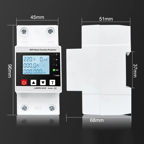Multifunctional Automatic Reclosing Protector Power Adjustable Electric Source Protecting Device LCD Screen Voltage Current Leakage Display Protections Values Settable