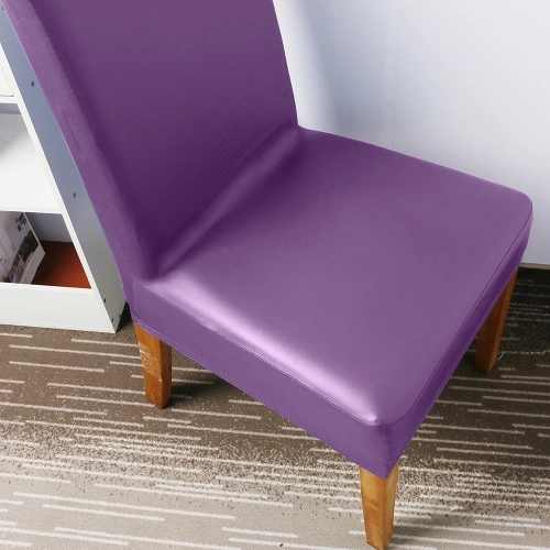 Stretch Solid Pu Leather Waterproof Dining Chair Cover Slipcover Removable Washable Short Dining Chair Protector Seat Solid Slipcovers for Hotel Dining 4pcs Purple