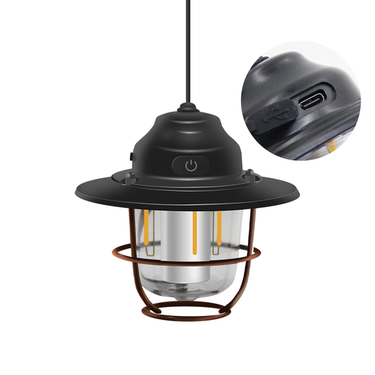 Hanging 7 led modes type-c Rechargeable waterproof retro iron outdoor Hangable Tent camping light with stepless dimming