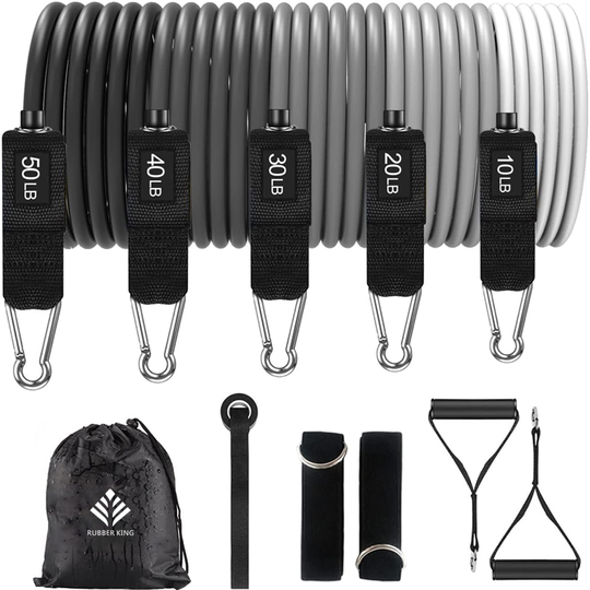 Resistance Bands Set 12 Pack Stackable up to 150 lbs Elastic Workout Fitness Bands Exercise Bands with 5 Training Tubes