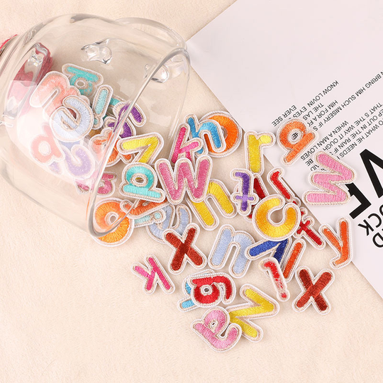yiwu wintop colored cute small 26 english letter iron on embroidery label patches for clothes decoration