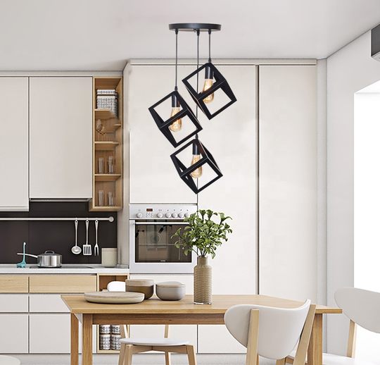 Simple Restaurant Bar Hotel Creative Black Pendant Lamp Steel Iron Hanging Light Chandelier