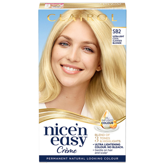 Clairol Nice' n Easy Crème Natural Looking Oil Infused Permanent Hair Dye 177ml (Various Shades) - SB2 Ultra Light Cool Summer Blonde