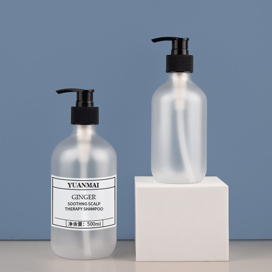 Logo printing empty round shape 300ml 500ml shampoo 10oz 16oz frosted matte plastic bottles