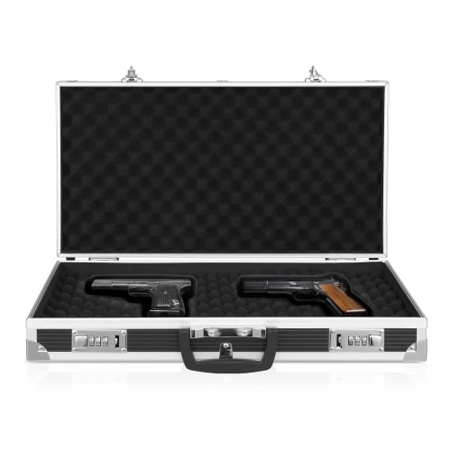 iKayaa Aluminum Framed Hard Locking Pistol Gun Case Handgun Revolver Carry Storage Box With 2 Combination Lock