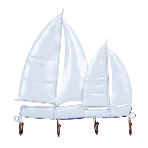 Tooarts Sailing Boat Wall Hook Iron Hanger 4 Hooks for Coats Bags Wall Mount Clothes Holder Decorative Gift