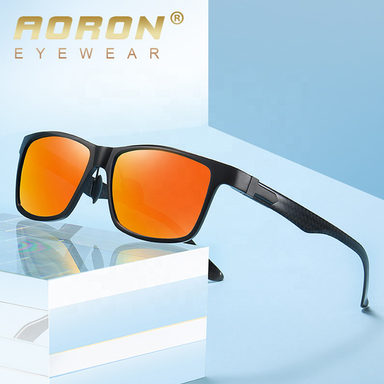 Aoron Ultralight Square Photochromic Polarized Sunglasses Aluminum Magnesium Night Vision Glasses Carbon Fiber Temple 8008-1