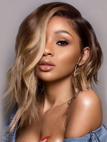 Gradient Short Curly Hair Big Wave Long Bangs Chemical Fiber Full Head Cover Wig