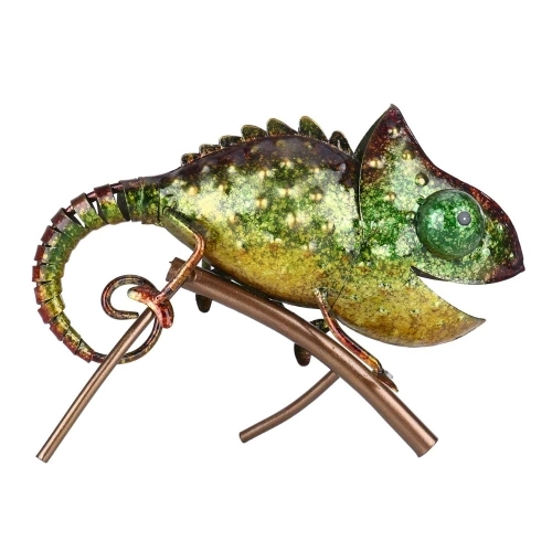Tooarts Chameleon Sculpture Iron Animal Furnishing Wild Animal Style Indoor or Outdoor Decoration Chameleon Lovers' Gift Green