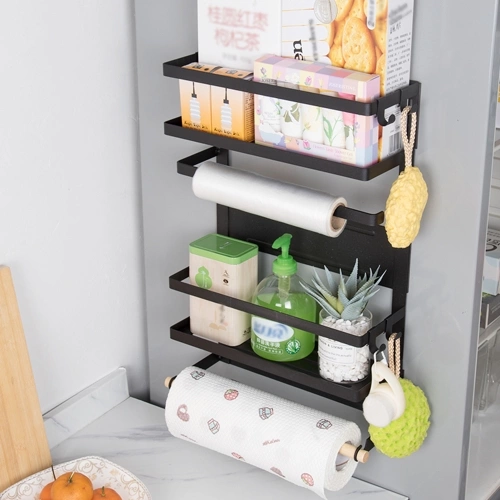 LSF2019052 Kitchen Rack Fridge Organizer Refrigerator Side Shelf Magnetic Fridge Organizer Paper Towel Holder Spice Jars Rack Kitchen Storage Seasoning Jars Organizer Refrigerator Shelf Storage
