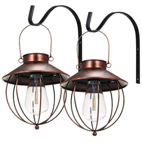 Solar Powered Energy Retro Vintage P-endant H-anging Light Outdoor Wall Lamp Sensitive Light Control/ IP65 Water Resistance/ Built-in 600mAh High Capapcity Rechargeable Cell for Yard Garden Patio P-ath Way Sconce